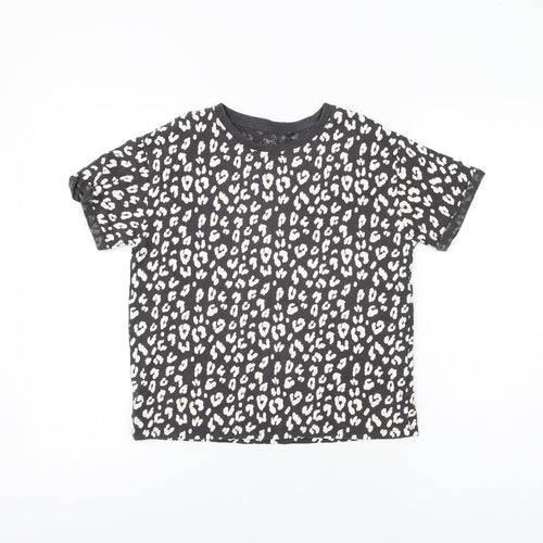 NEXT Girls Grey Animal Print Cotton Basic T-Shirt Size 11 Years Round Neck Pullover