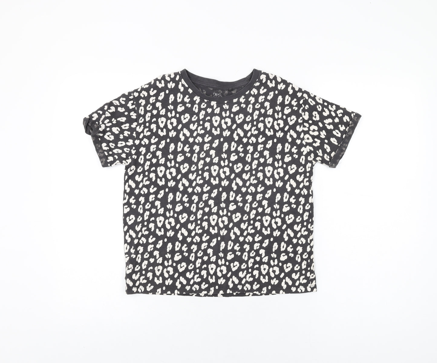 NEXT Girls Grey Animal Print Cotton Basic T-Shirt Size 11 Years Round Neck Pullover