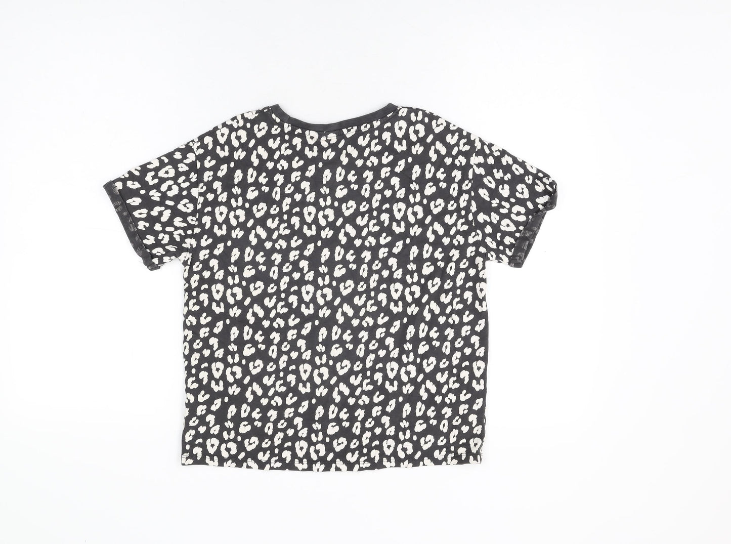 NEXT Girls Grey Animal Print Cotton Basic T-Shirt Size 11 Years Round Neck Pullover