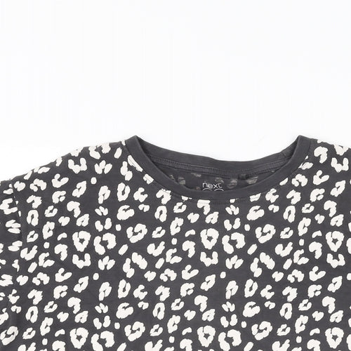 NEXT Girls Grey Animal Print Cotton Basic T-Shirt Size 11 Years Round Neck Pullover