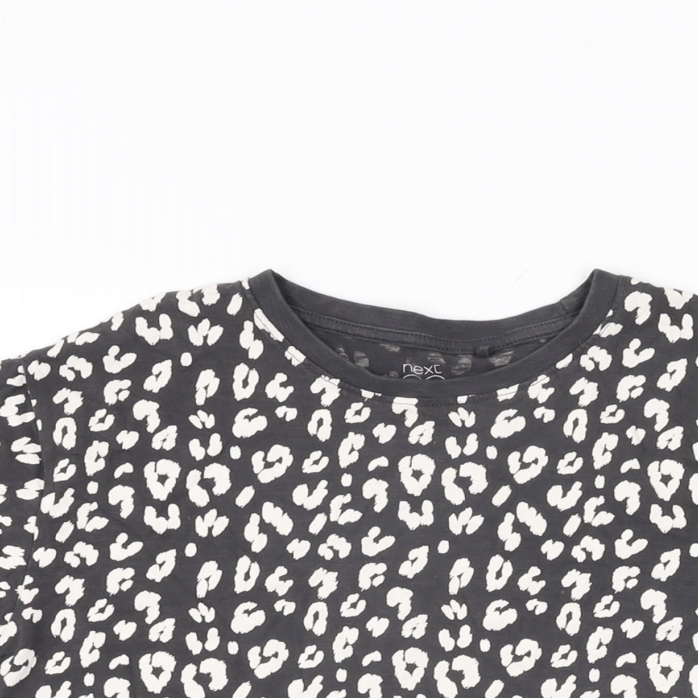 NEXT Girls Grey Animal Print Cotton Basic T-Shirt Size 11 Years Round Neck Pullover