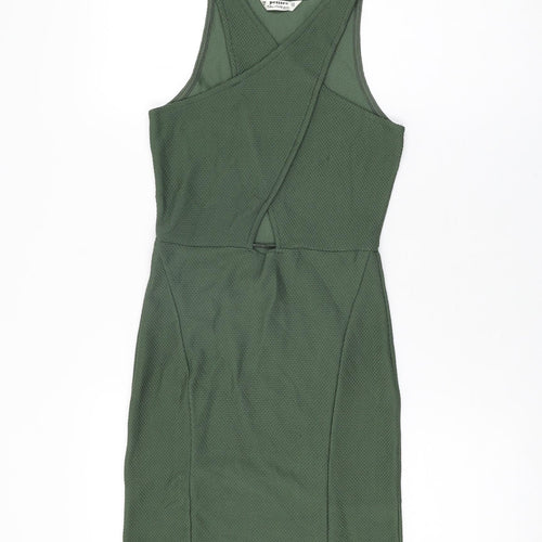 Miss Selfridge Womens Green Polyester Bodycon Size 8 V-Neck Pullover