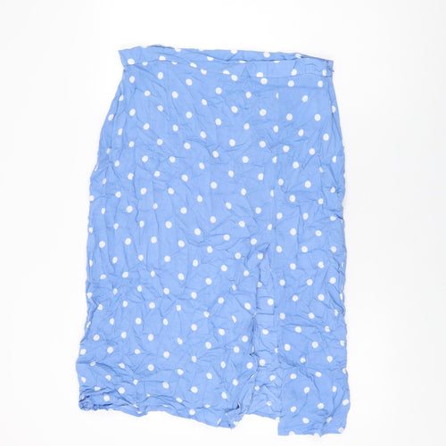 Marks and Spencer Womens Blue Polka Dot Viscose Swing Skirt Size 16 Zip
