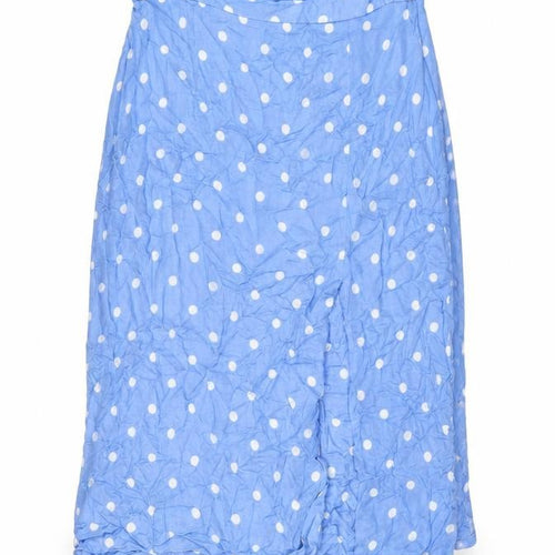 Marks and Spencer Womens Blue Polka Dot Viscose Swing Skirt Size 16 Zip