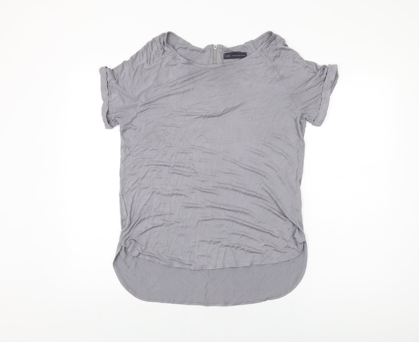 Marks and Spencer Womens Grey Viscose Basic T-Shirt Size 14 Round Neck