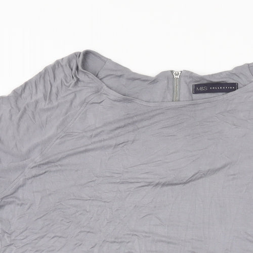 Marks and Spencer Womens Grey Viscose Basic T-Shirt Size 14 Round Neck