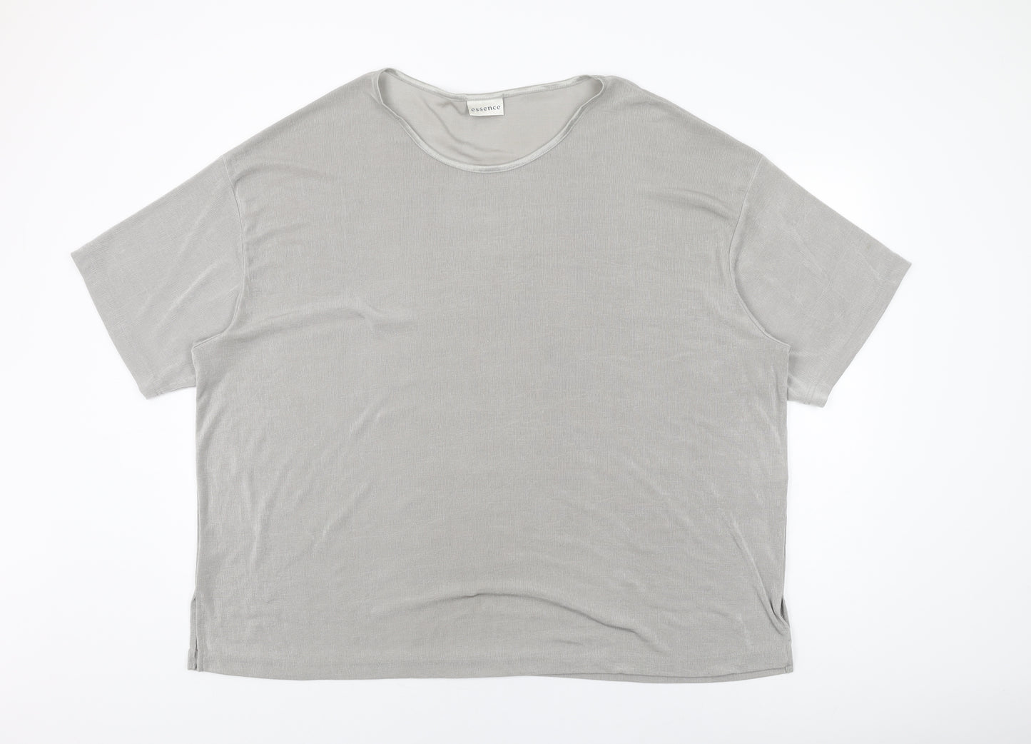 essence Womens Grey Polyester Basic T-Shirt Size 30 Round Neck