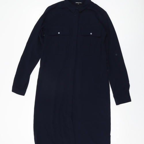 Warehouse Womens Blue Polyester Shift Size 8 Collared Button