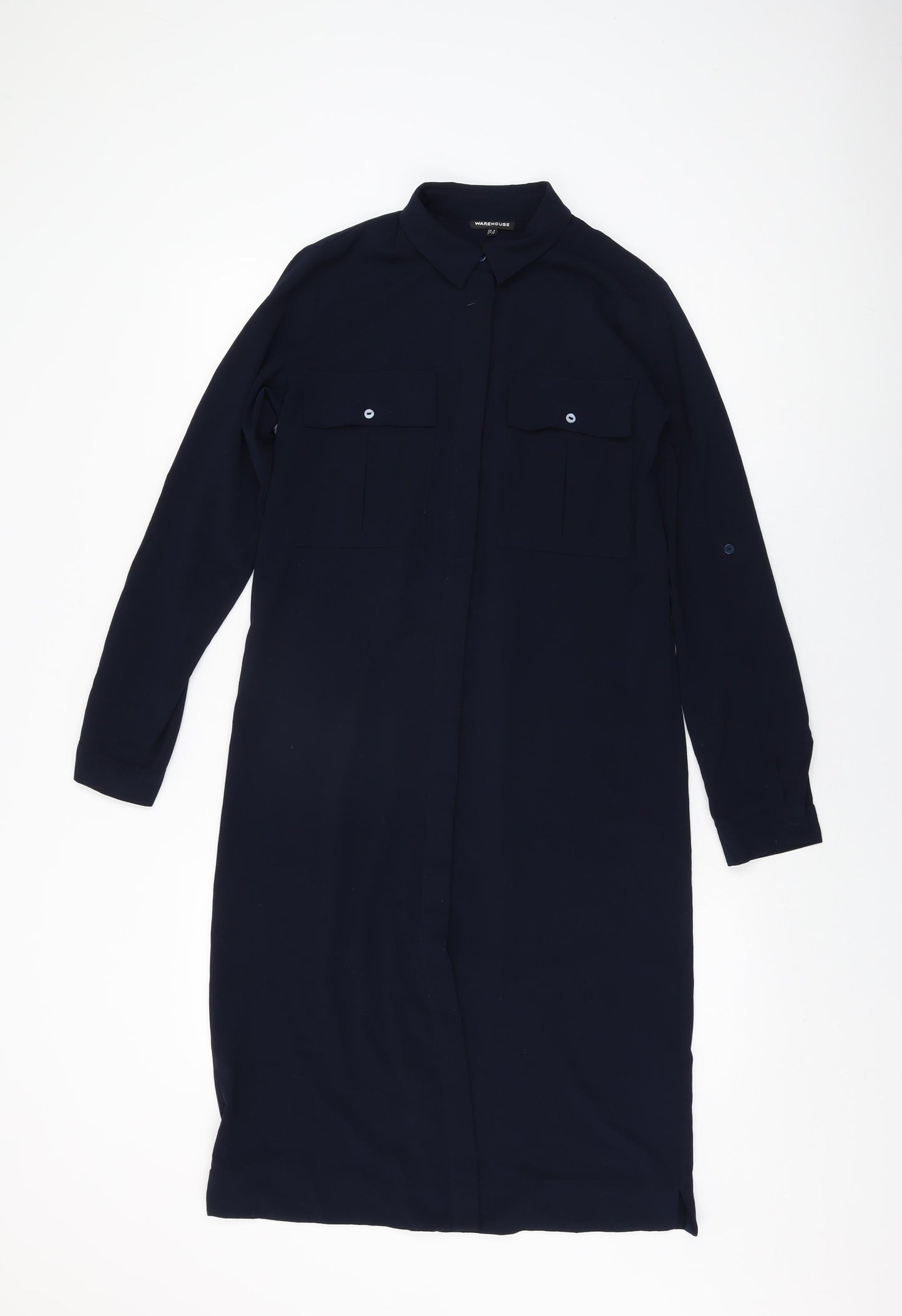 Warehouse Womens Blue Polyester Shift Size 8 Collared Button