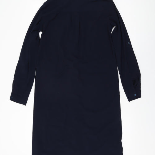 Warehouse Womens Blue Polyester Shift Size 8 Collared Button