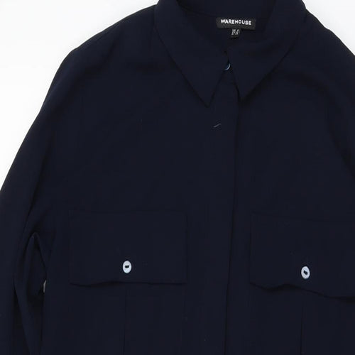 Warehouse Womens Blue Polyester Shift Size 8 Collared Button