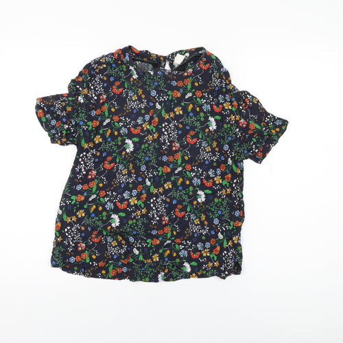 H&M Womens Blue Floral Viscose Basic T-Shirt Size 10 Round Neck