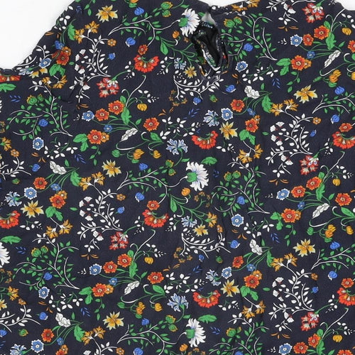 H&M Womens Blue Floral Viscose Basic T-Shirt Size 10 Round Neck