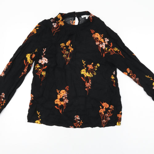 Warehouse Womens Black Floral Viscose Basic T-Shirt Size 10 Round Neck