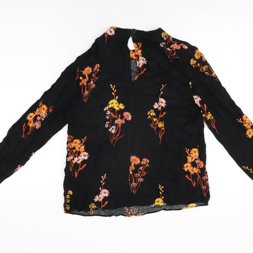 Warehouse Womens Black Floral Viscose Basic T-Shirt Size 10 Round Neck