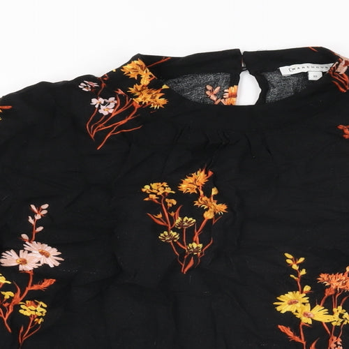 Warehouse Womens Black Floral Viscose Basic T-Shirt Size 10 Round Neck