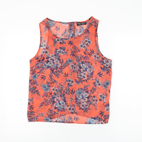 Select Womens Pink Floral Polyester Basic T-Shirt Size 8 Round Neck
