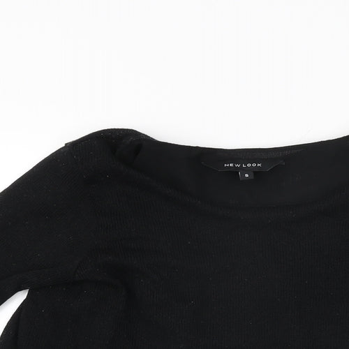 New Look Womens Black Polyester Basic T-Shirt Size S Round Neck