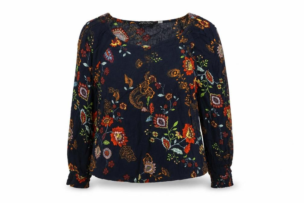 Dorothy Perkins Womens Blue Floral Viscose Basic T-Shirt Size 10 V-Neck