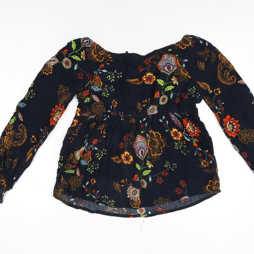 Dorothy Perkins Womens Blue Floral Viscose Basic T-Shirt Size 10 V-Neck