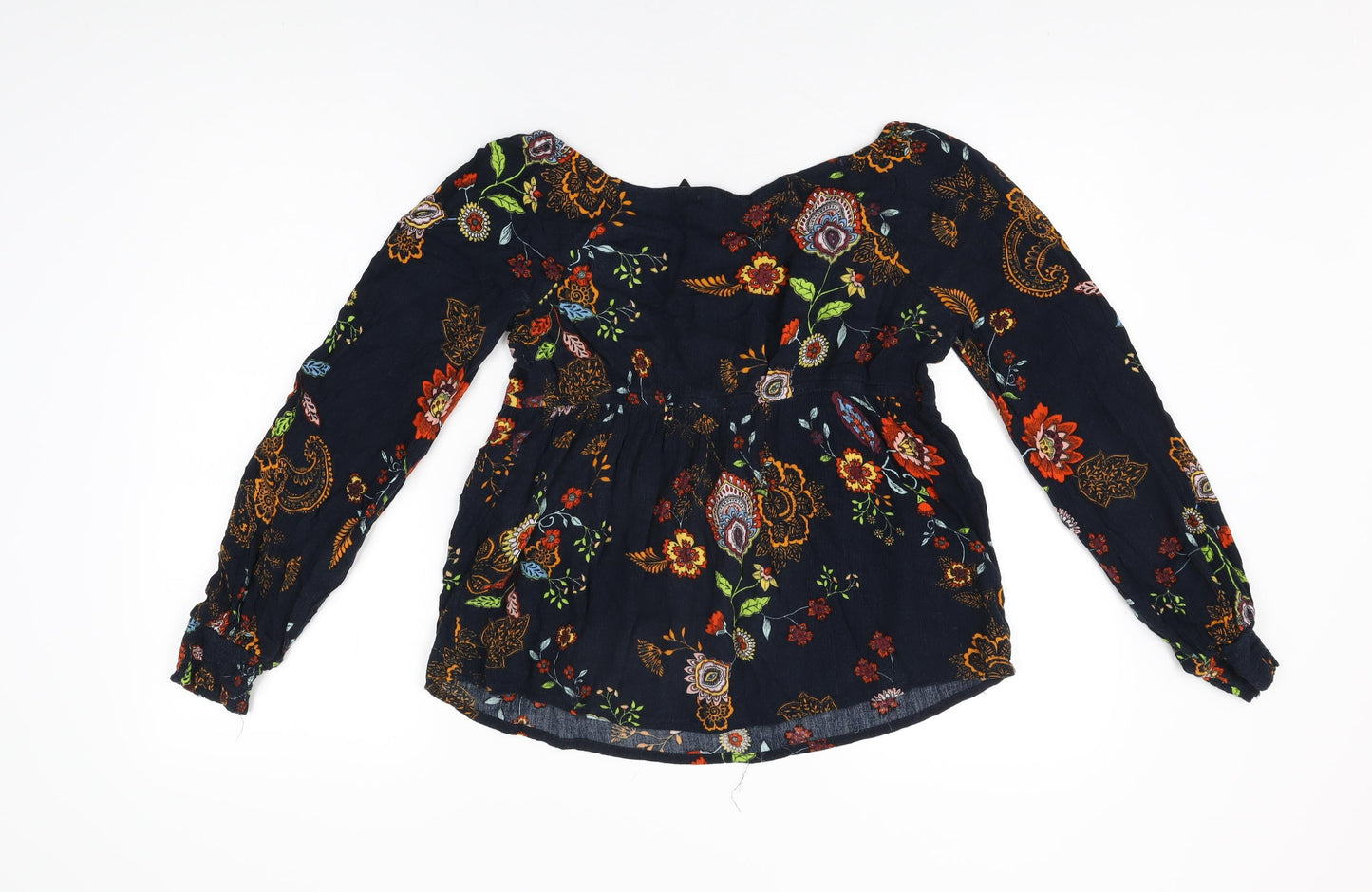 Dorothy Perkins Womens Blue Floral Viscose Basic T-Shirt Size 10 V-Neck