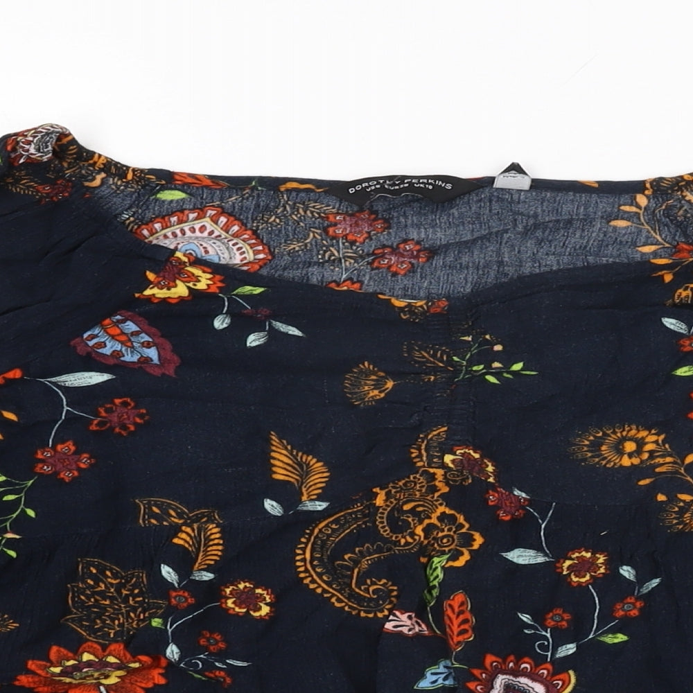 Dorothy Perkins Womens Blue Floral Viscose Basic T-Shirt Size 10 V-Neck