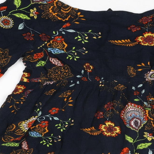 Dorothy Perkins Womens Blue Floral Viscose Basic T-Shirt Size 10 V-Neck