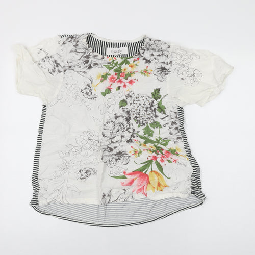 Thought Womens White Floral Lyocell Basic T-Shirt Size S Round Neck