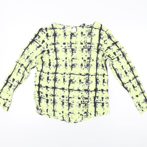 NEXT Womens Yellow Geometric Viscose Basic T-Shirt Size 10 Round Neck