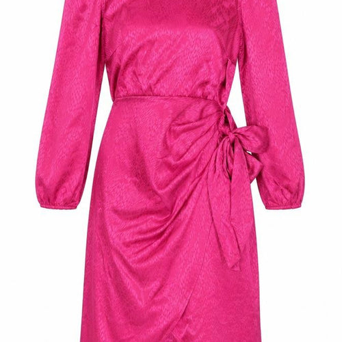 New Look Womens Pink Geometric Polyester Wrap Dress Size 12 Round Neck Tie