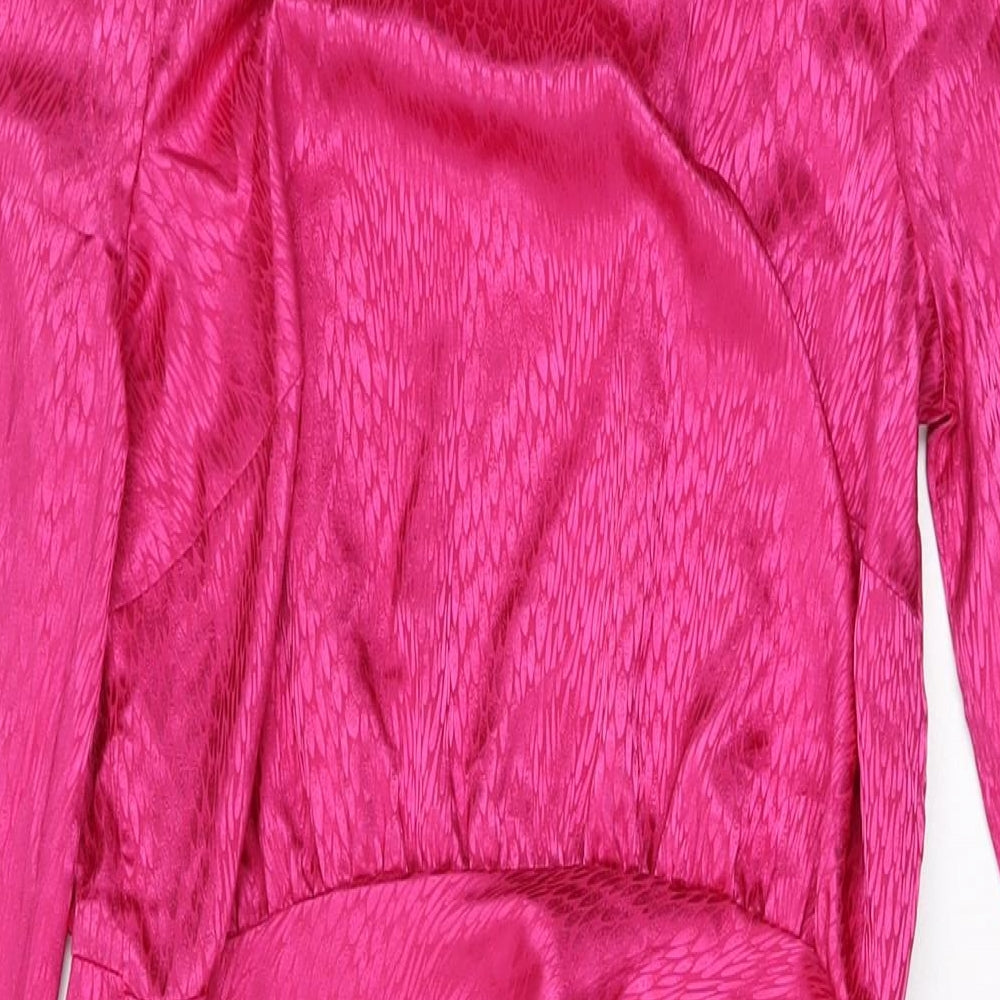 New Look Womens Pink Geometric Polyester Wrap Dress Size 12 Round Neck Tie