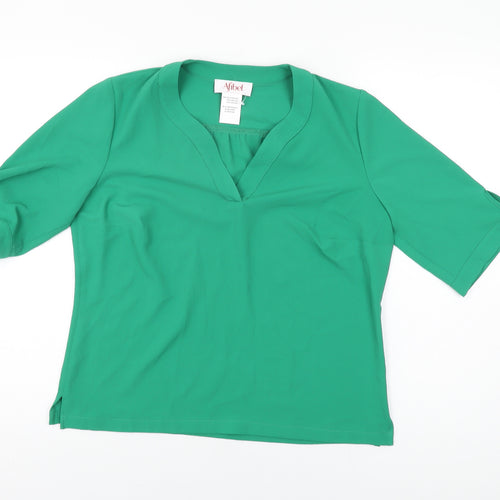 Afibel Womens Green Polyester Basic T-Shirt Size 12 V-Neck