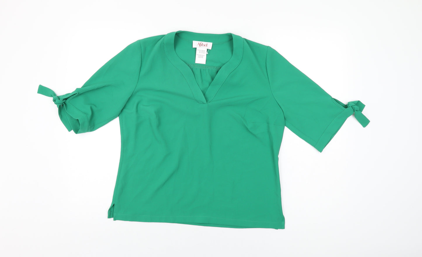 Afibel Womens Green Polyester Basic T-Shirt Size 12 V-Neck
