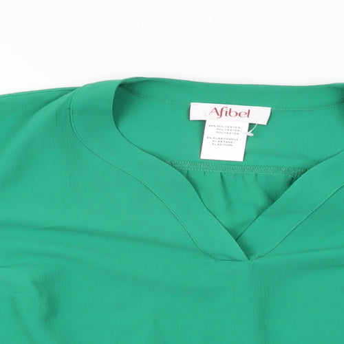 Afibel Womens Green Polyester Basic T-Shirt Size 12 V-Neck
