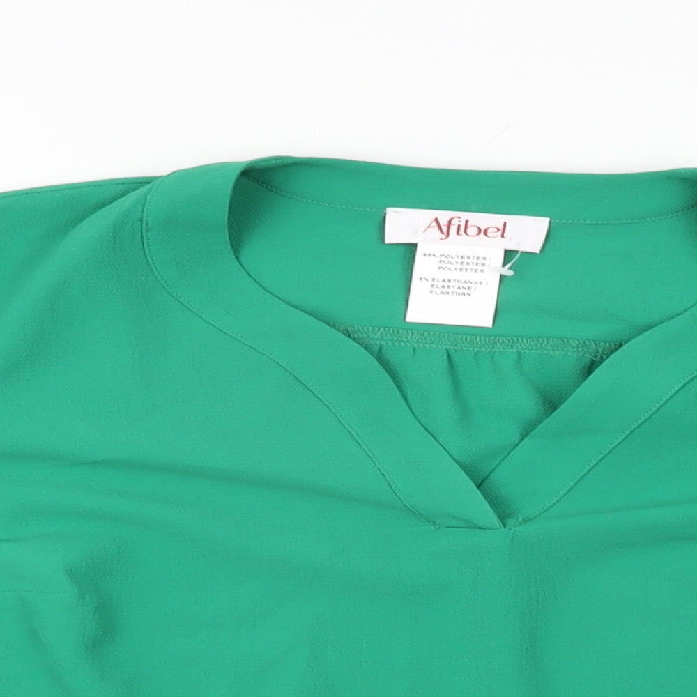 Afibel Womens Green Polyester Basic T-Shirt Size 12 V-Neck