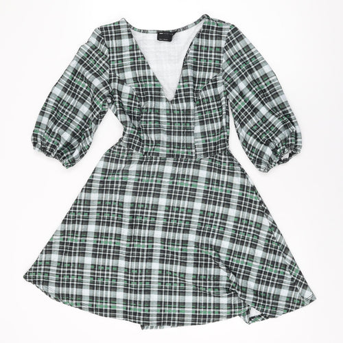 ASOS Womens Green Geometric Polyester Skater Dress Size 8 V-Neck Pullover