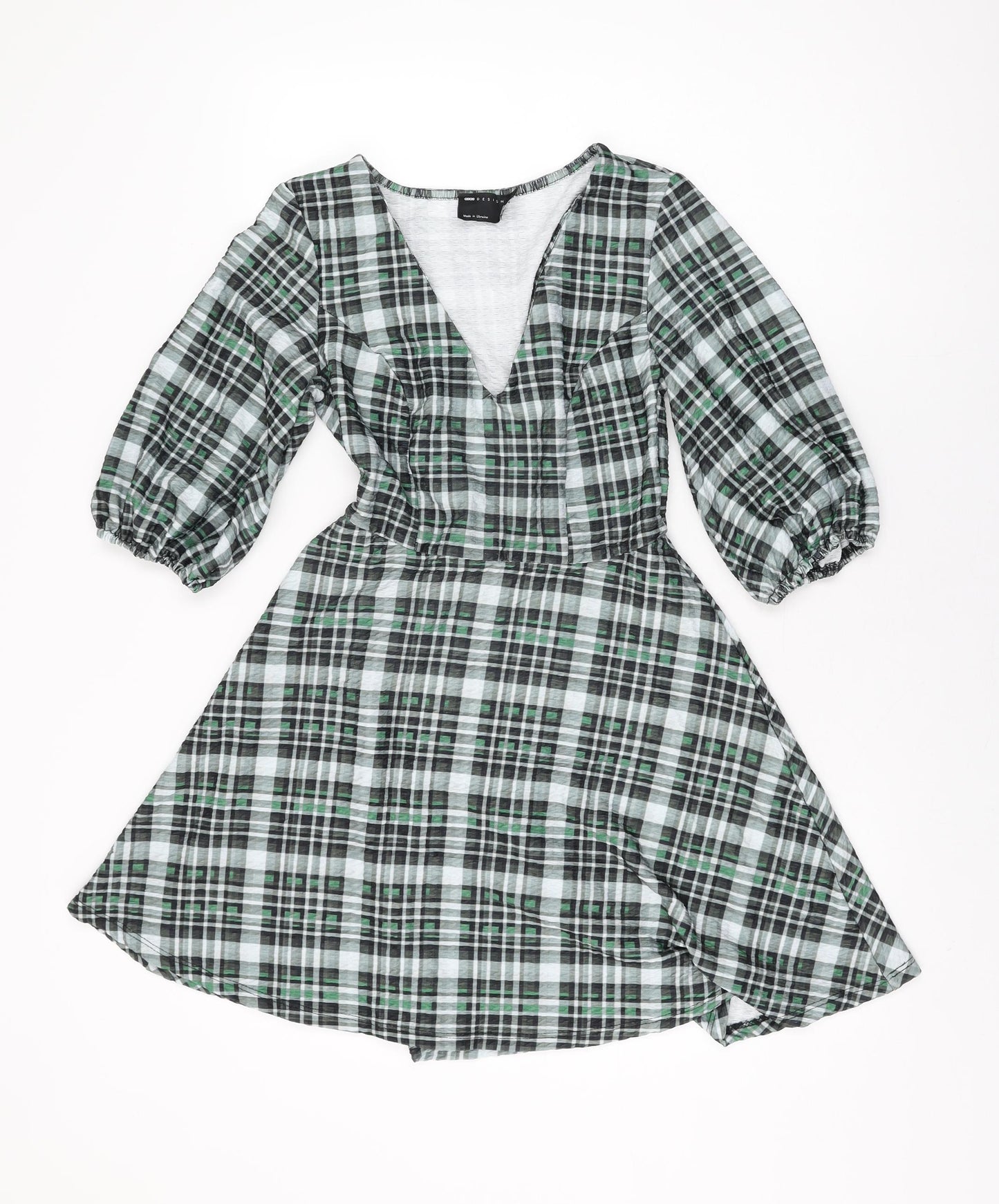 ASOS Womens Green Geometric Polyester Skater Dress Size 8 V-Neck Pullover