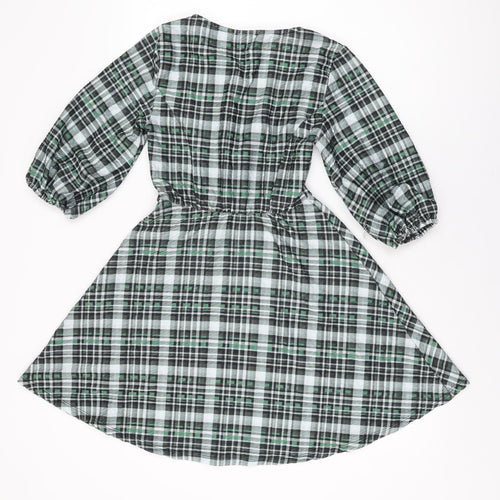 ASOS Womens Green Geometric Polyester Skater Dress Size 8 V-Neck Pullover