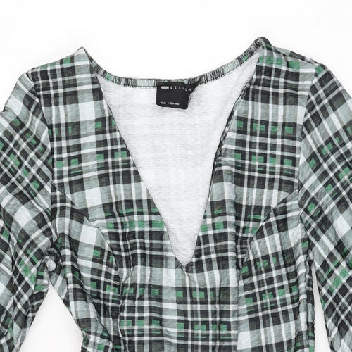 ASOS Womens Green Geometric Polyester Skater Dress Size 8 V-Neck Pullover