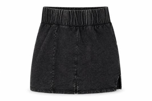 Front view of ASOS women’s black cotton mini skirt, size UK 10