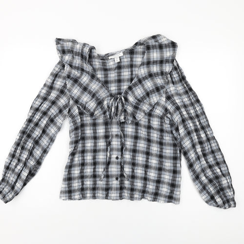 Topshop Womens Blue Geometric Viscose Basic Button-Up Size 6 V-Neck