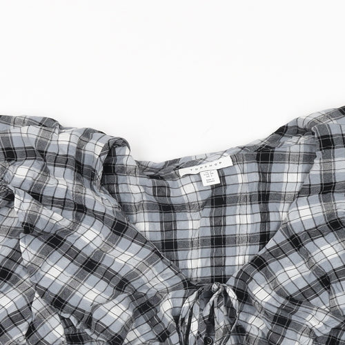 Topshop Womens Blue Geometric Viscose Basic Button-Up Size 6 V-Neck