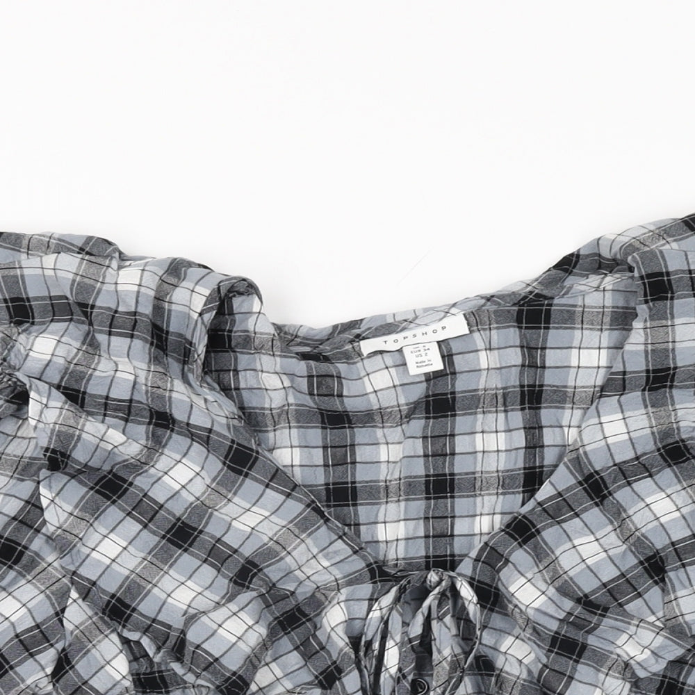Topshop Womens Blue Geometric Viscose Basic Button-Up Size 6 V-Neck