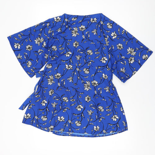 Mama-licious Womens Blue Floral Polyester Wrap T-Shirt Size S V-Neck