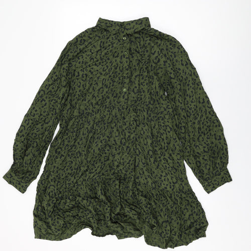 NEXT Womens Green Animal Print Viscose Shift Size 10 Collared Button