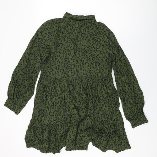 NEXT Womens Green Animal Print Viscose Shift Size 10 Collared Button