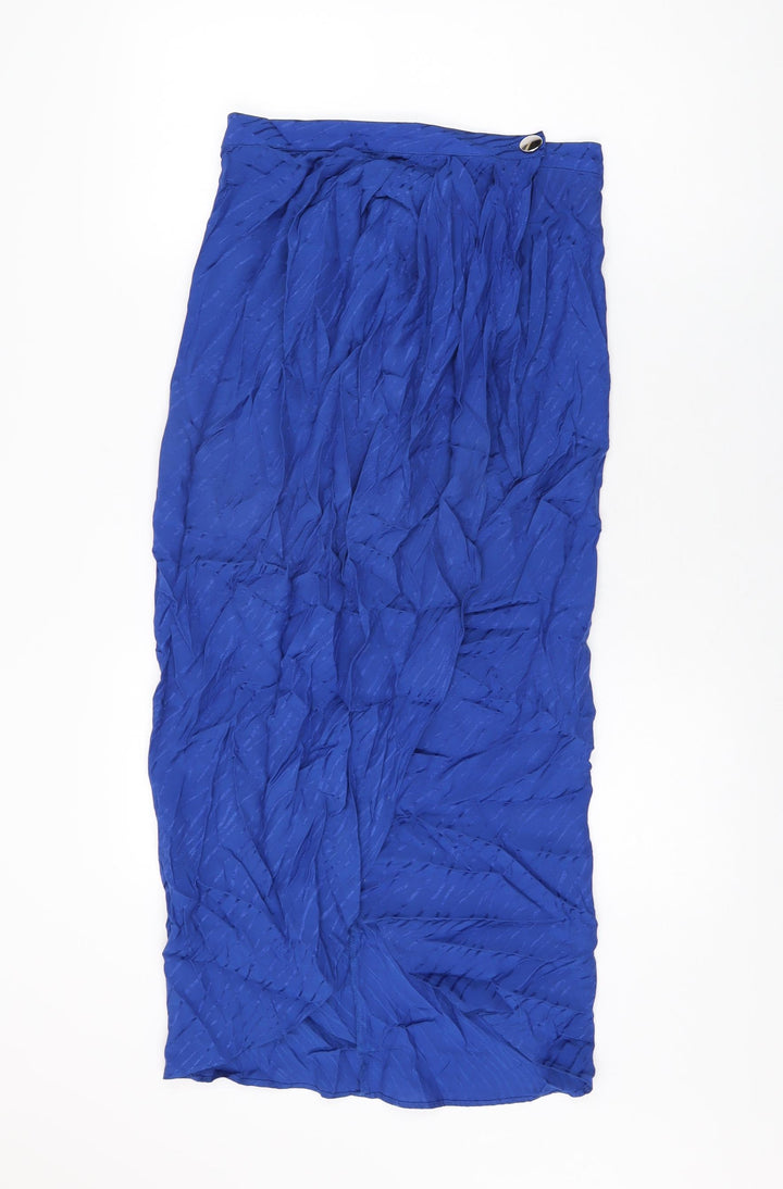 Zara Womens Blue Viscose Wrap Skirt Size S Button