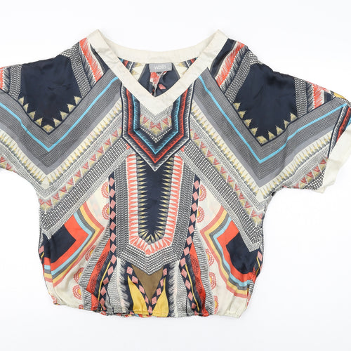 Wallis Womens Multicoloured Geometric Polyester Basic Blouse Size M V-Neck
