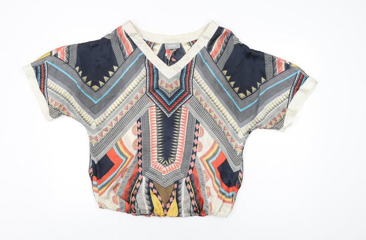 Wallis Womens Multicoloured Geometric Polyester Basic Blouse Size M V-Neck