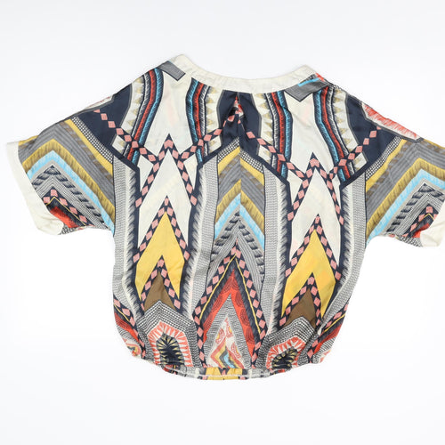 Wallis Womens Multicoloured Geometric Polyester Basic Blouse Size M V-Neck